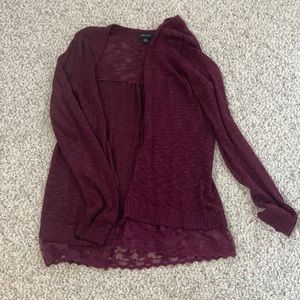 Maroon cardigan with lace bottom